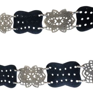 Cutout Floral Metal & Black Link Belt Boho Hippie 34 - 37"